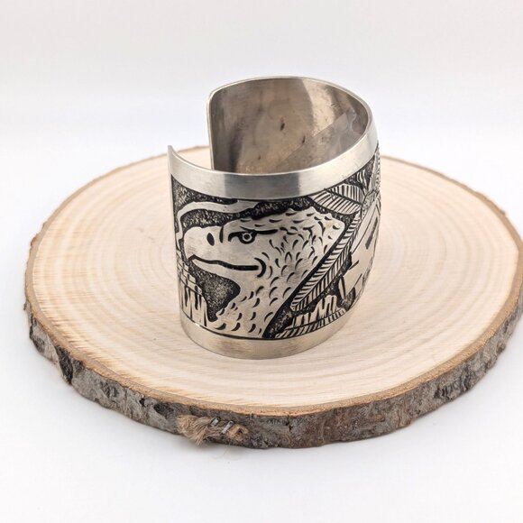 Native American Silver Bracelet Genuine Handcrafted Navajo Jewelry Sz 7 in - Picture 5 of 11